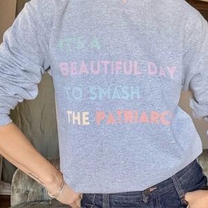 Gray Pullover Rainbow Pastel Smash the Patriarchy Feminist Sweater Small